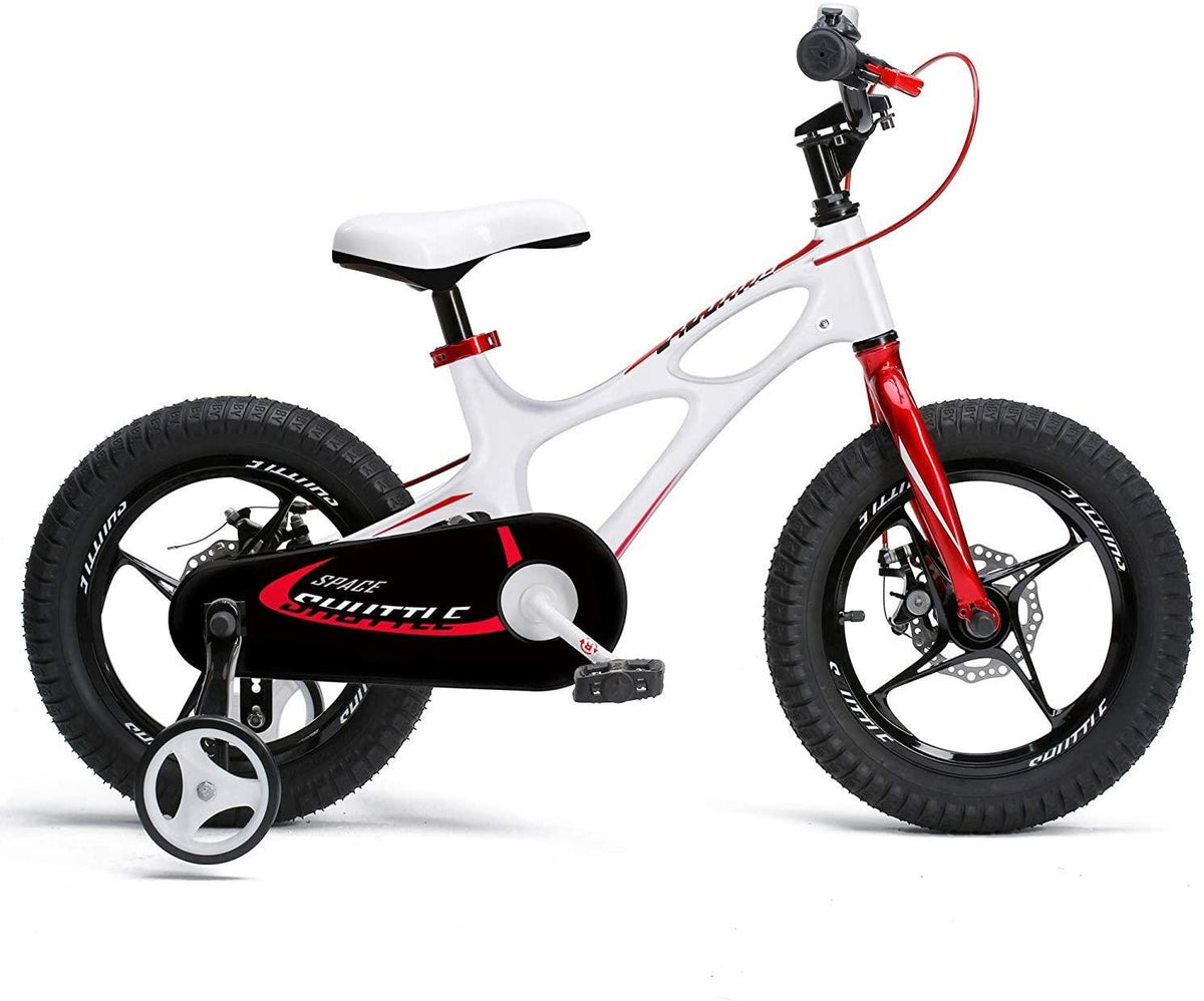 RoyalBaby Kids Bike Boys Girls Space Shuttle White 14 Inch Magnesium 2 Hand Disc Brakes Training Wheels