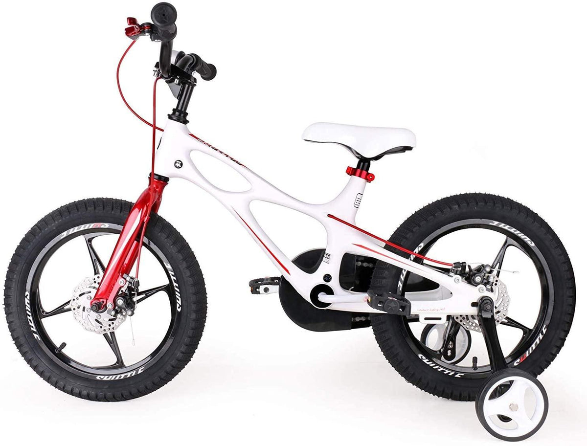 RoyalBaby Kids Bike Boys Girls Space Shuttle White 14 Inch Magnesium 2 Hand Disc Brakes Training Wheels