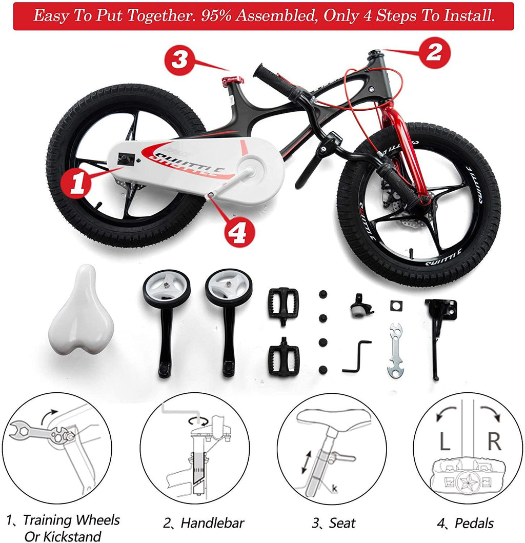 RoyalBaby Kids Bike Boys Girls Space Shuttle White 14 Inch Magnesium 2 Hand Disc Brakes Training Wheels