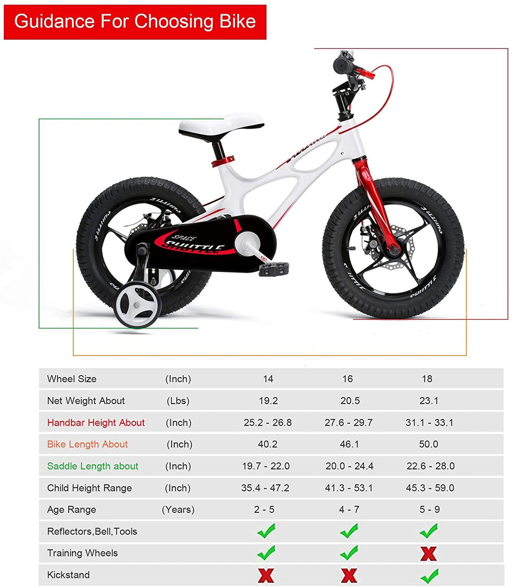 RoyalBaby Kids Bike Boys Girls Space Shuttle White 14 Inch Magnesium 2 Hand Disc Brakes Training Wheels