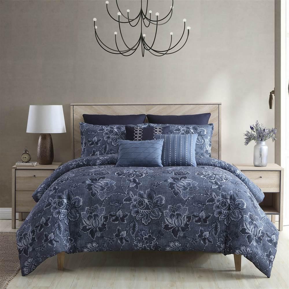 Riverbrook Home 9 Piece Comforter Set, King, Blue, Monique, Polyfill
