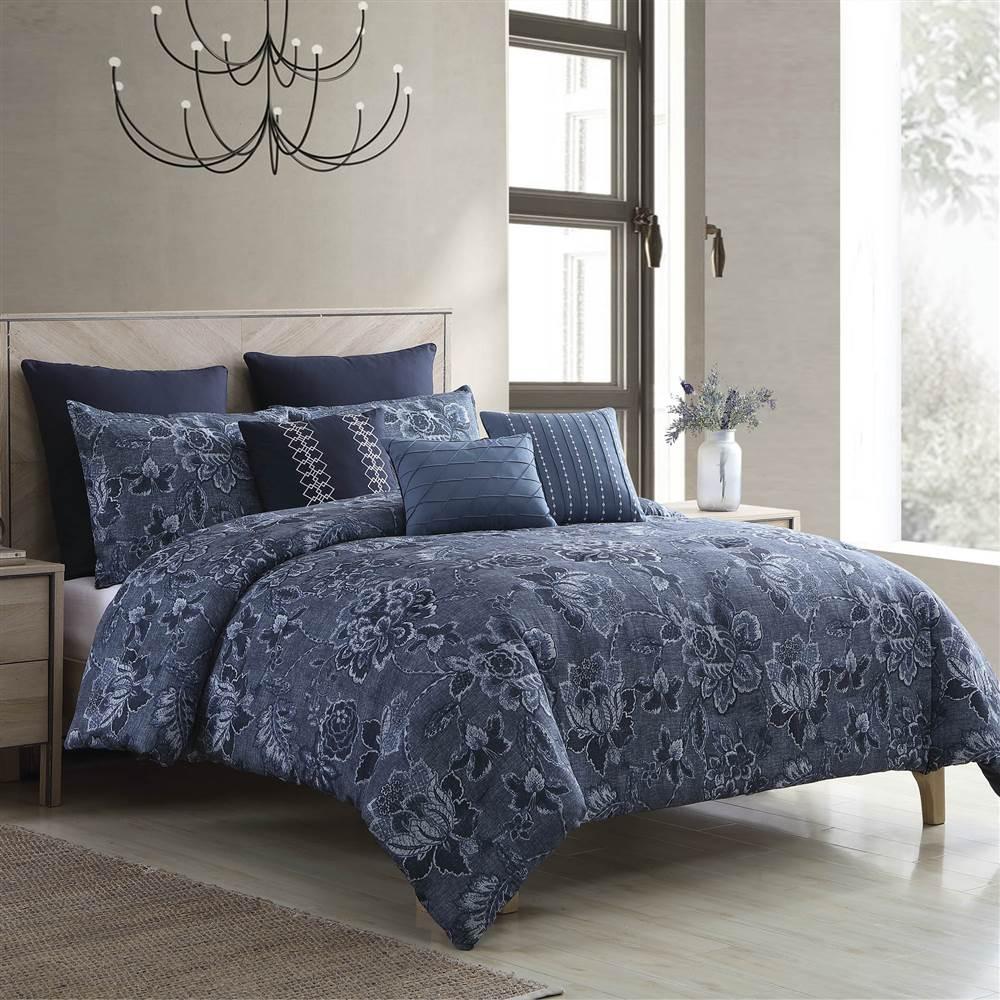 Riverbrook Home 9 Piece Comforter Set, King, Blue, Monique, Polyfill