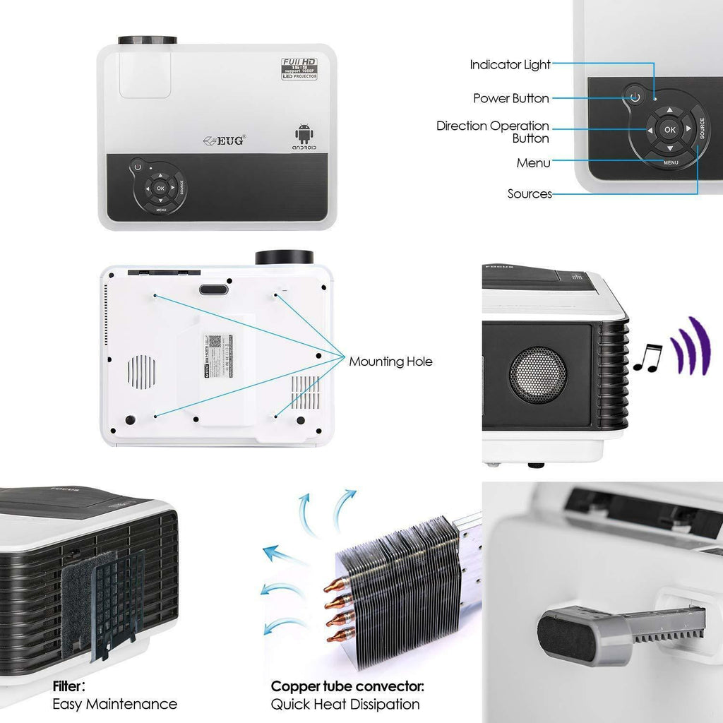 led android hd wifi projector blue-tooth lcd home theater wlan online apps tv