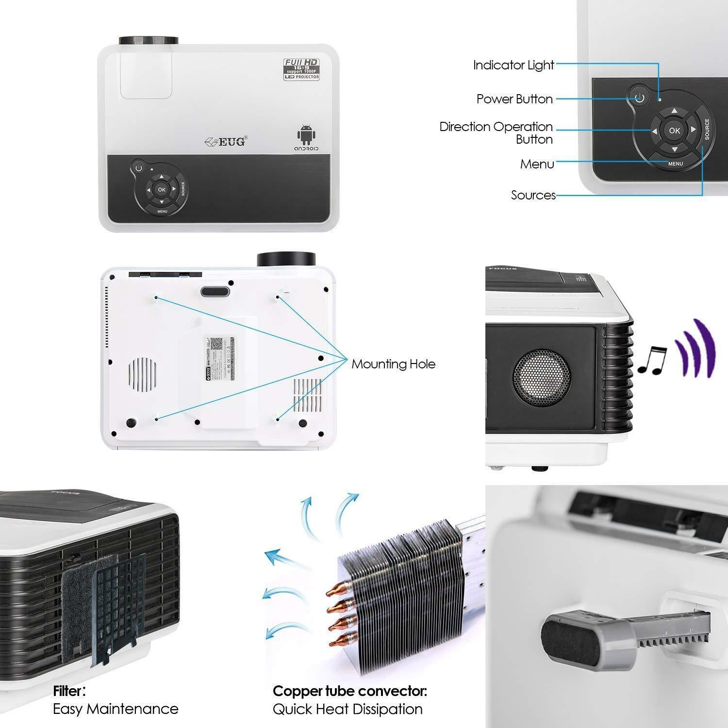 led android hd wifi projector blue-tooth lcd home theater wlan online apps tv