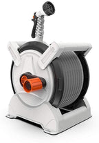 HMBB Garden Hose Nozzles, Hose Reel for Garden Gardening Terrace Hose Box, Hose Coil with 15m Hose, 7 Modes Hose Spray Gun, Locking Mechanism Retractable Automatic Garden Nozzle Simple Rewind