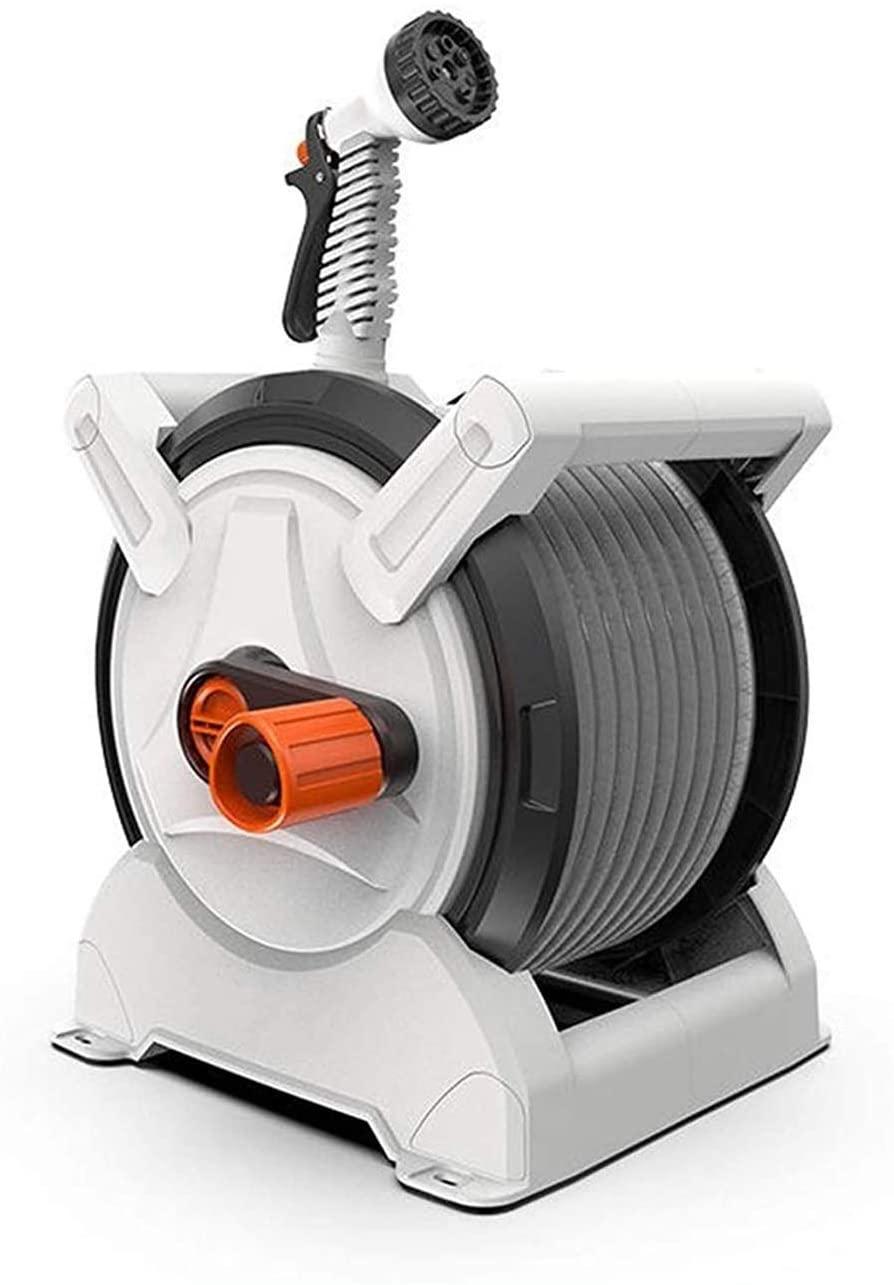 HMBB Garden Hose Nozzles, Hose Reel for Garden Gardening Terrace Hose Box, Hose Coil with 15m Hose, 7 Modes Hose Spray Gun, Locking Mechanism Retractable Automatic Garden Nozzle Simple Rewind