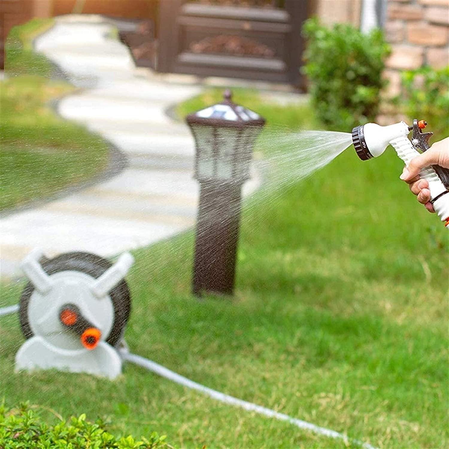 HMBB Garden Hose Nozzles, Hose Reel for Garden Gardening Terrace Hose Box, Hose Coil with 15m Hose, 7 Modes Hose Spray Gun, Locking Mechanism Retractable Automatic Garden Nozzle Simple Rewind