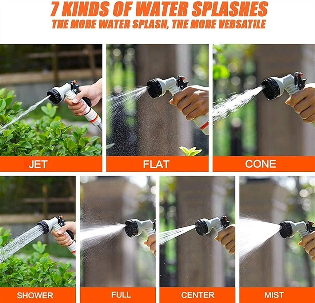 HMBB Garden Hose Nozzles, Hose Reel for Garden Gardening Terrace Hose Box, Hose Coil with 15m Hose, 7 Modes Hose Spray Gun, Locking Mechanism Retractable Automatic Garden Nozzle Simple Rewind