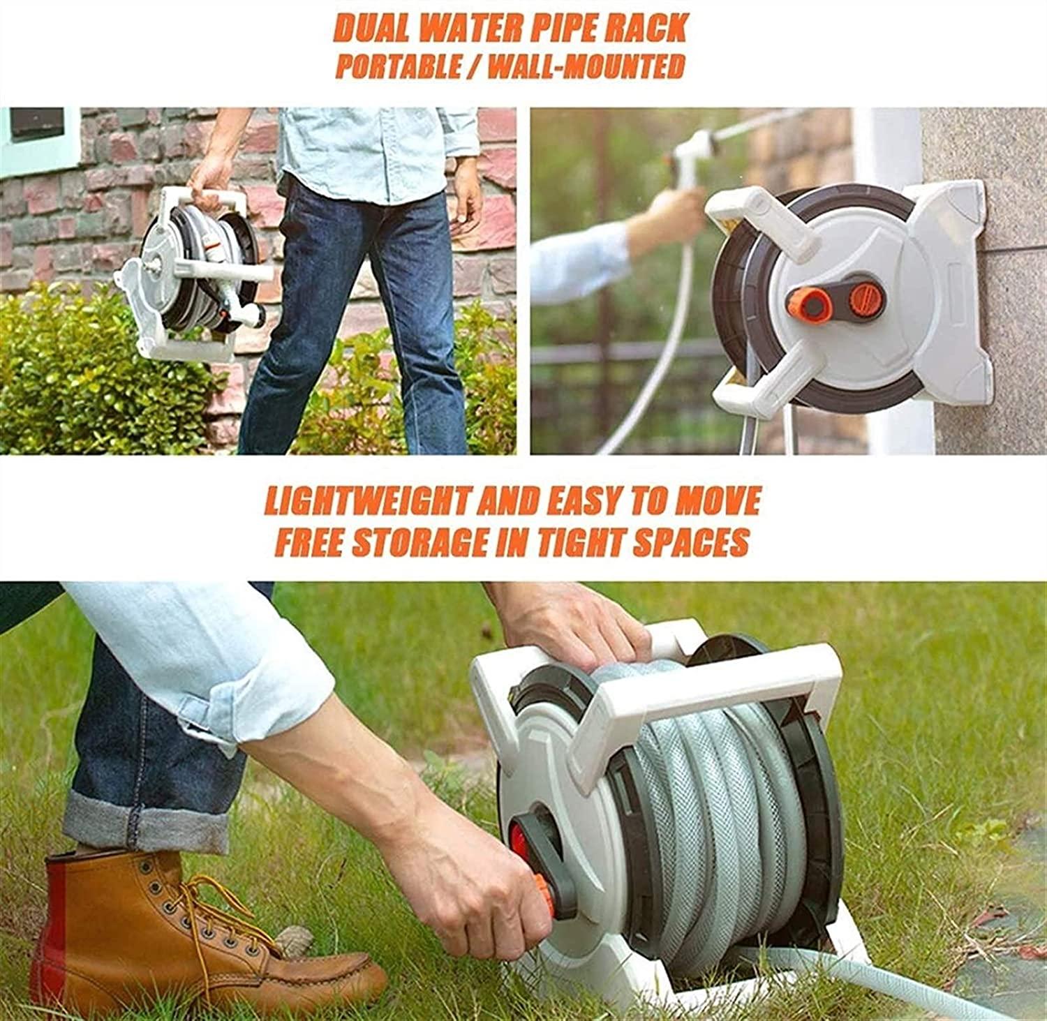HMBB Garden Hose Nozzles, Hose Reel for Garden Gardening Terrace Hose Box, Hose Coil with 15m Hose, 7 Modes Hose Spray Gun, Locking Mechanism Retractable Automatic Garden Nozzle Simple Rewind