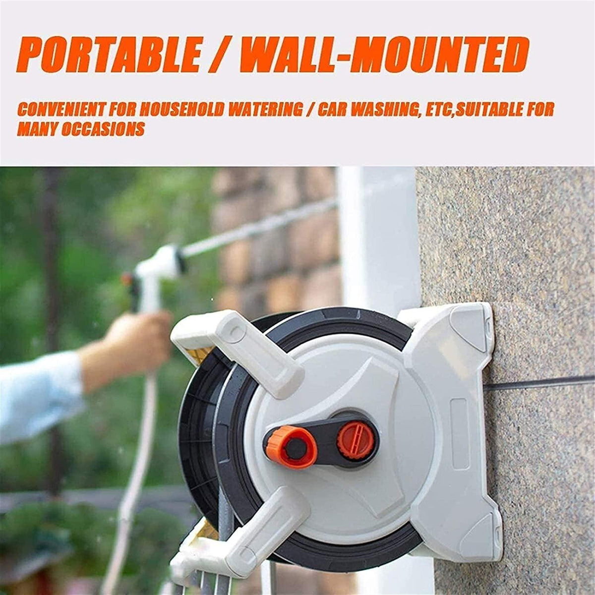 HMBB Garden Hose Nozzles, Hose Reel for Garden Gardening Terrace Hose Box, Hose Coil with 15m Hose, 7 Modes Hose Spray Gun, Locking Mechanism Retractable Automatic Garden Nozzle Simple Rewind