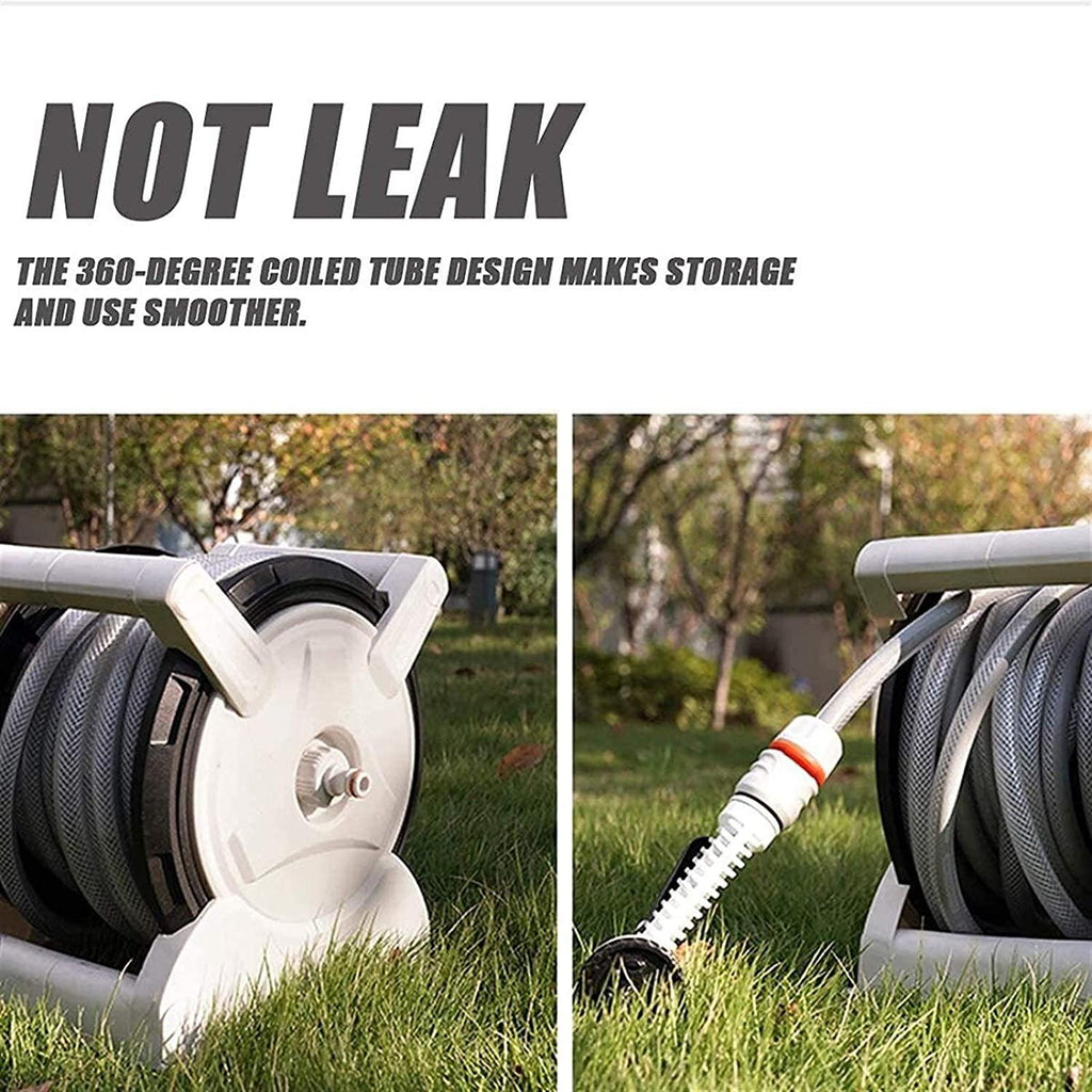 HMBB Garden Hose Nozzles, Hose Reel for Garden Gardening Terrace Hose Box, Hose Coil with 15m Hose, 7 Modes Hose Spray Gun, Locking Mechanism Retractable Automatic Garden Nozzle Simple Rewind