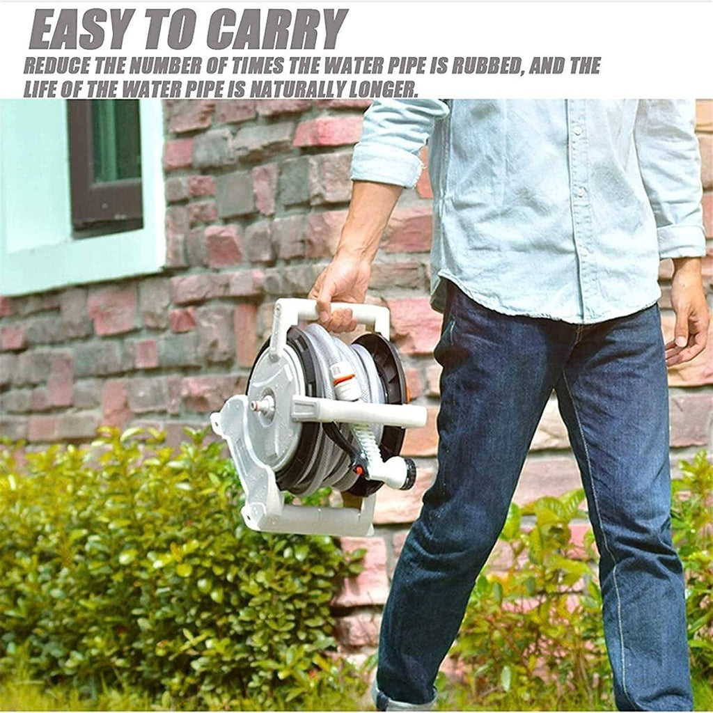 HMBB Garden Hose Nozzles, Hose Reel for Garden Gardening Terrace Hose Box, Hose Coil with 15m Hose, 7 Modes Hose Spray Gun, Locking Mechanism Retractable Automatic Garden Nozzle Simple Rewind