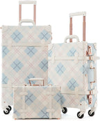 Trunk Combination Luggage Set, 3 Piece Hard Shell Retro Travel Suitcase with Wheels(Plaid,26"+20"+12")