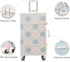 Trunk Combination Luggage Set, 3 Piece Hard Shell Retro Travel Suitcase with Wheels(Plaid,26"+20"+12")