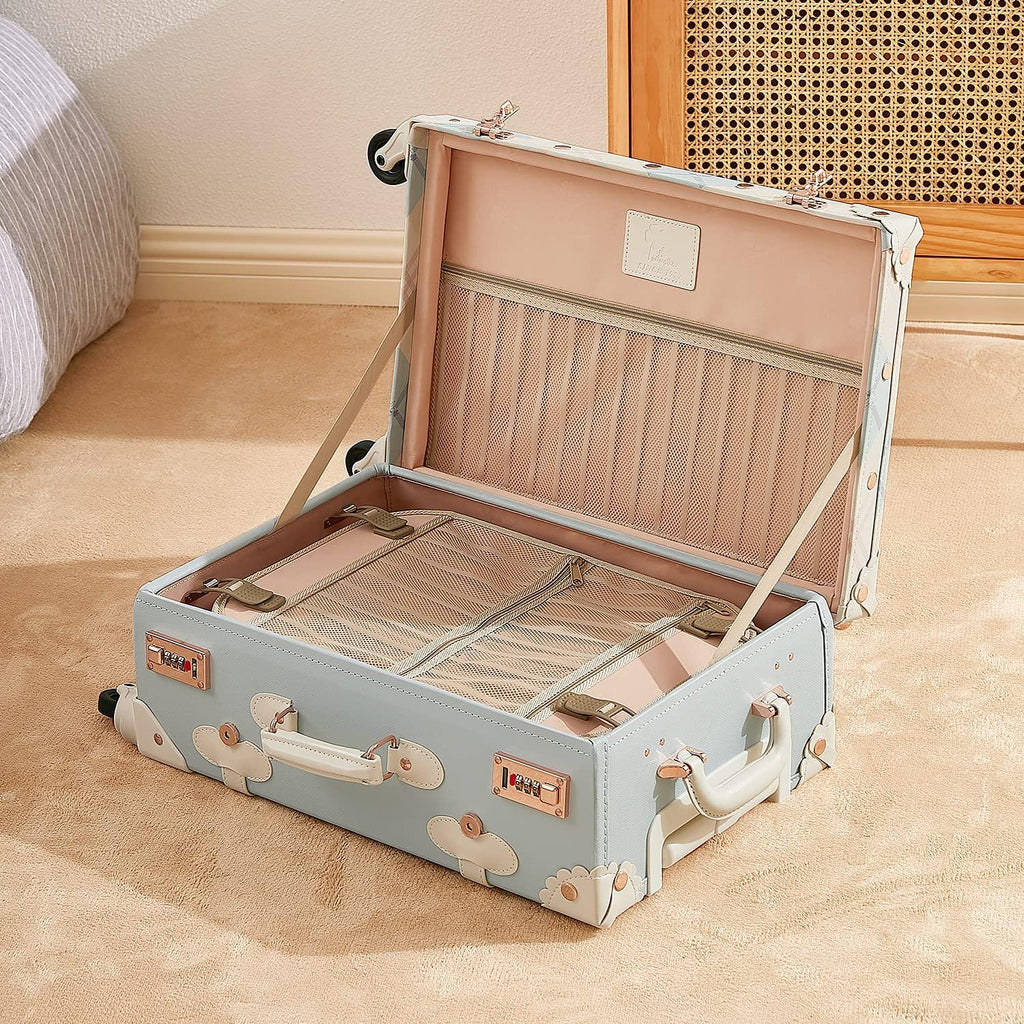 Trunk Combination Luggage Set, 3 Piece Hard Shell Retro Travel Suitcase with Wheels(Plaid,26"+20"+12")