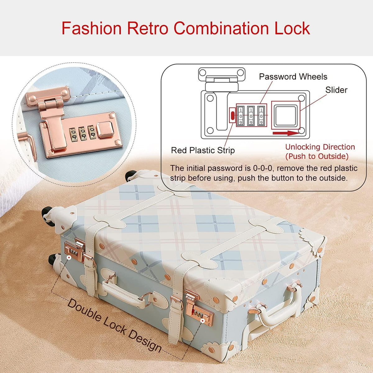 Trunk Combination Luggage Set, 3 Piece Hard Shell Retro Travel Suitcase with Wheels(Plaid,26"+20"+12")