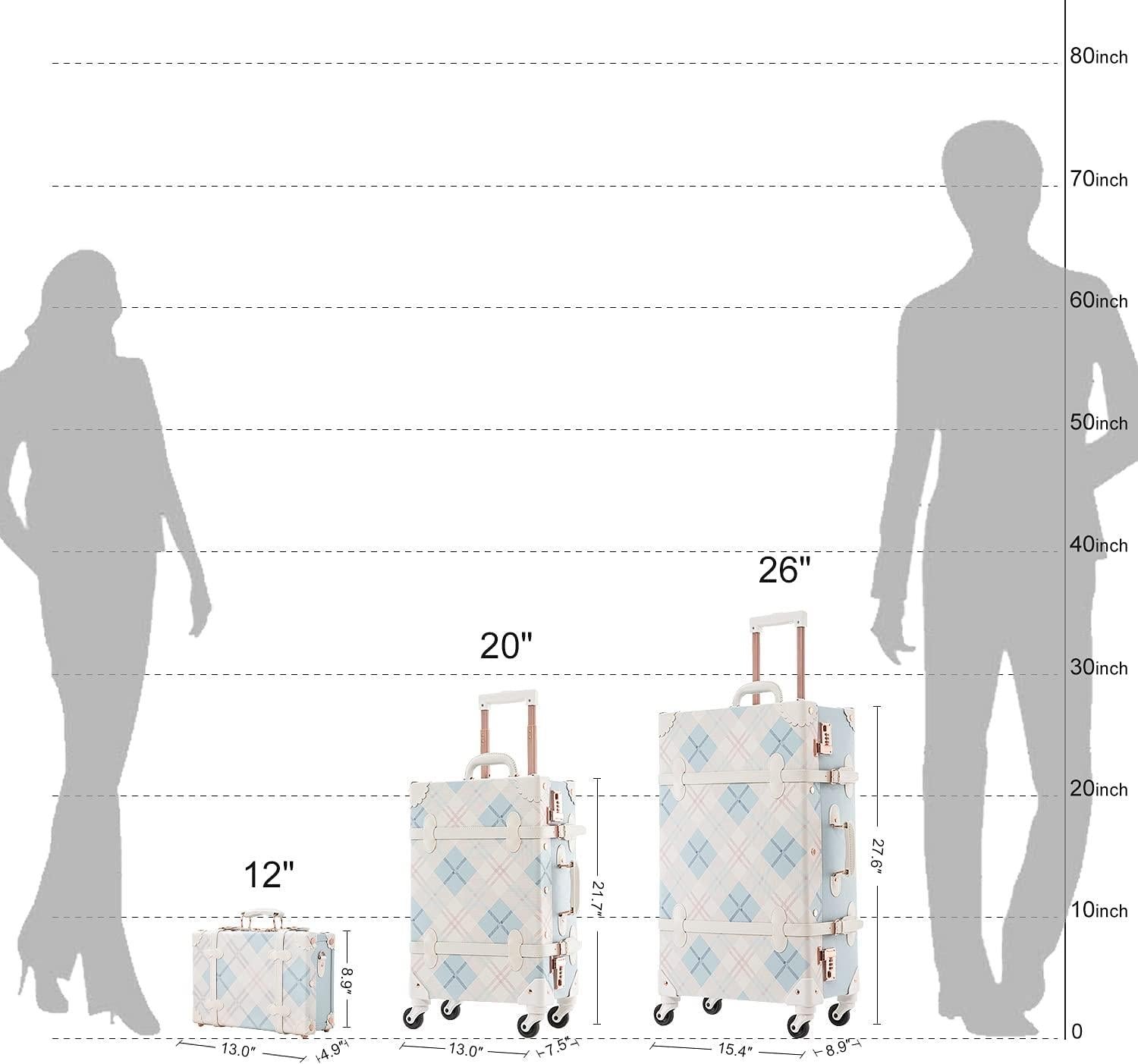 Trunk Combination Luggage Set, 3 Piece Hard Shell Retro Travel Suitcase with Wheels(Plaid,26"+20"+12")