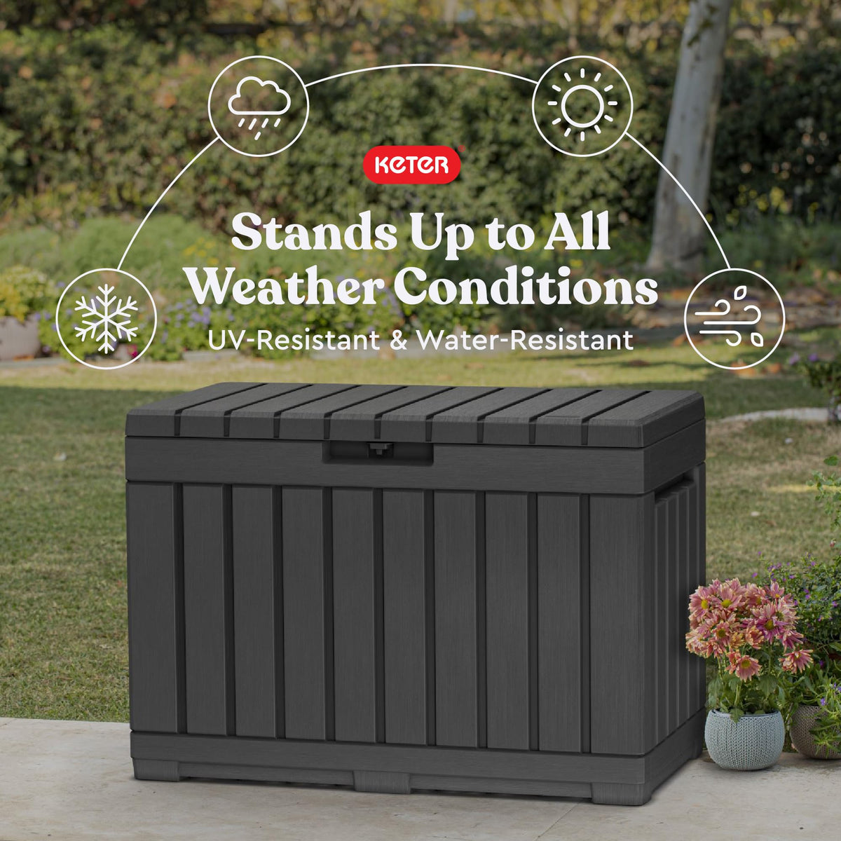 Kent50 Gallon Resin Deck Box-Organization and Storafor Patio Cushions, Throw Pillows and Garden Tools, Dark Grey