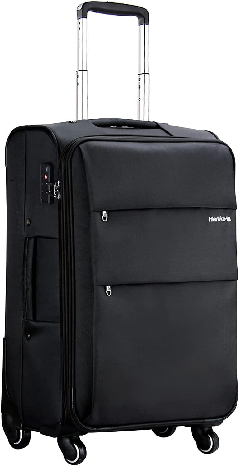 Softside Expandable Carry on Luggage with Spinner Wheels, Lightweight upright Suitcase with TSA Lock,Rolling Luggage for Business Travel,20-Inch(black)