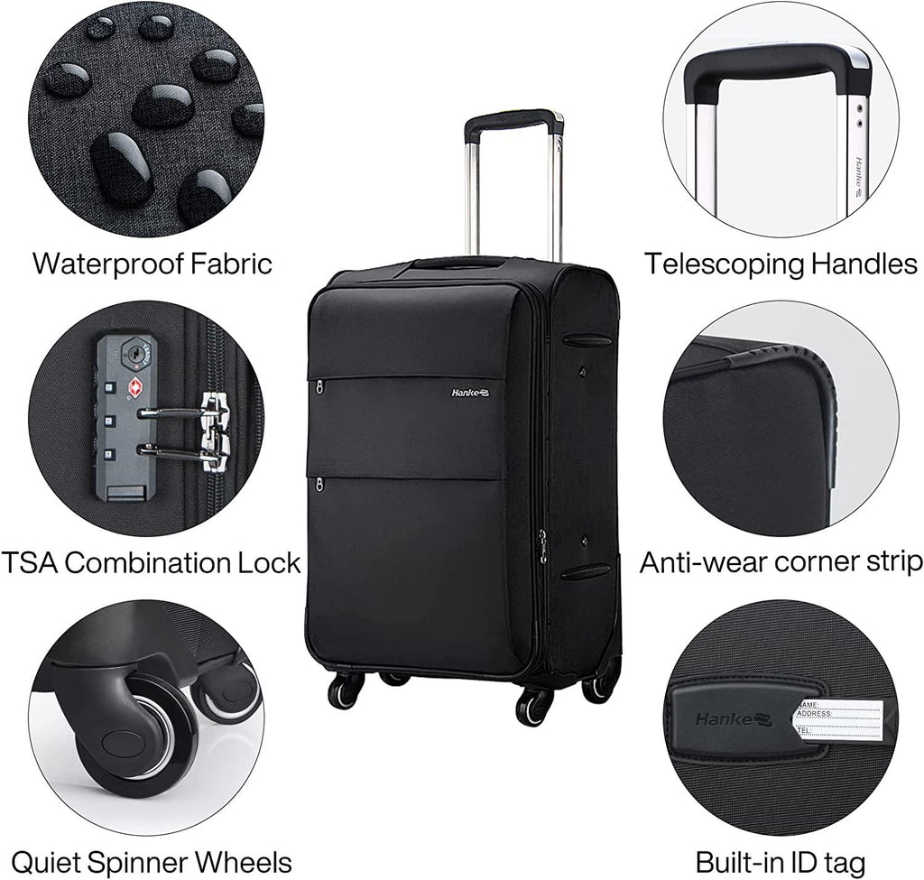 Softside Expandable Carry on Luggage with Spinner Wheels, Lightweight upright Suitcase with TSA Lock,Rolling Luggage for Business Travel,20-Inch(black)