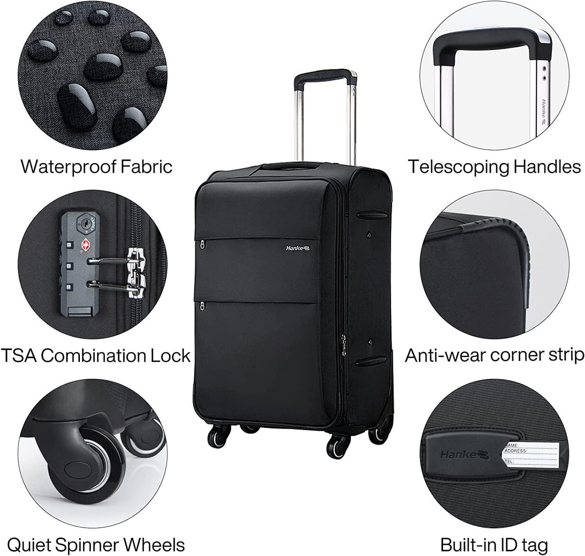 Softside Expandable Carry on Luggage with Spinner Wheels, Lightweight upright Suitcase with TSA Lock,Rolling Luggage for Business Travel,20-Inch(black)