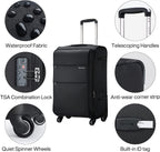 Softside Expandable Luggage sets with Spinner Wheels, Lightweight upright Suitcase with TSA Lock, Extra Large Rolling Luggage for Family Travel,nestable storage 3-Piece Set 20/24/28(black)