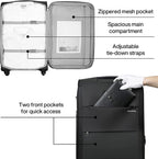 Softside Expandable Carry on Luggage with Spinner Wheels, Lightweight upright Suitcase with TSA Lock,Rolling Luggage for Business Travel,20-Inch(black)