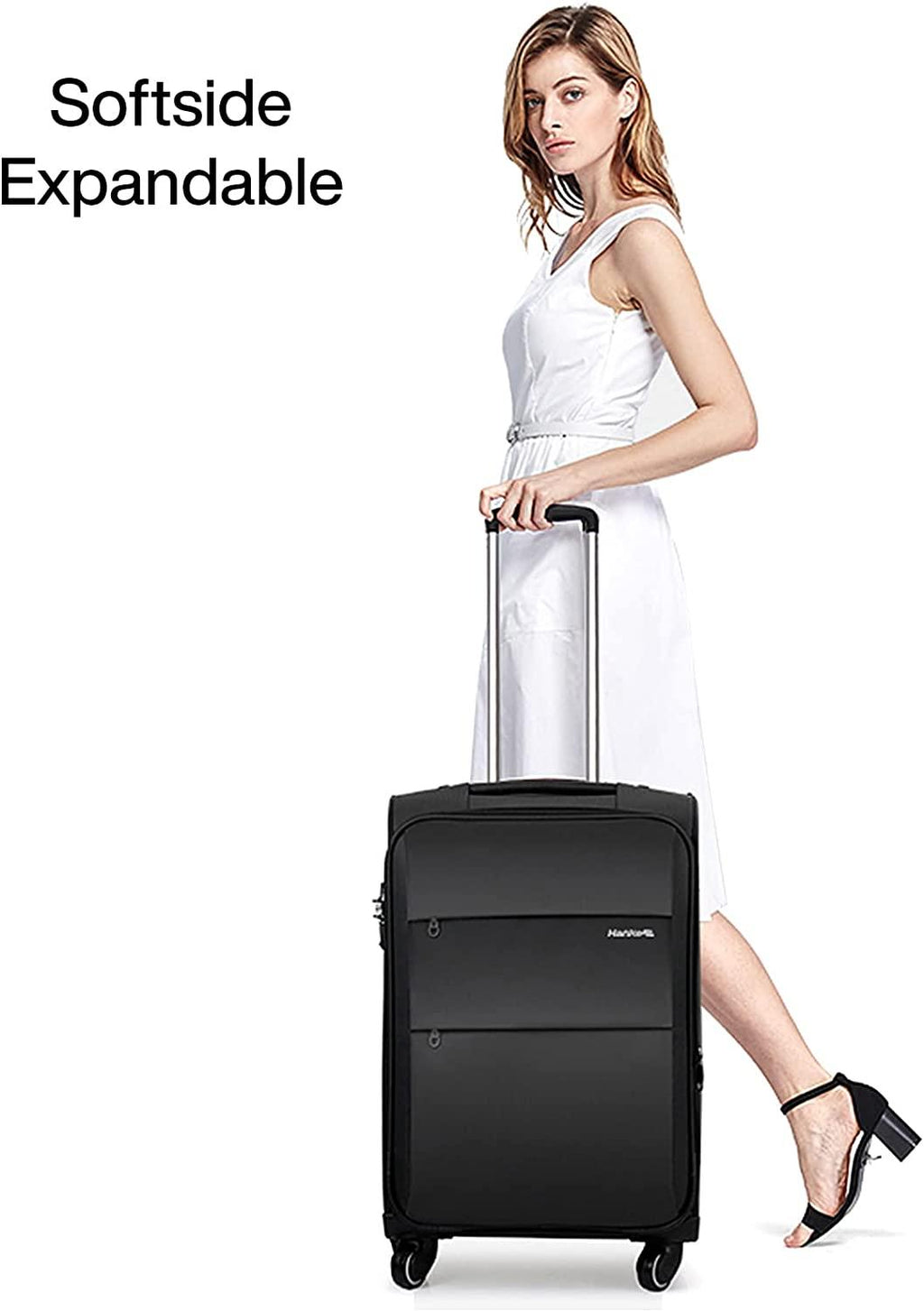 Softside Expandable Carry on Luggage with Spinner Wheels, Lightweight upright Suitcase with TSA Lock,Rolling Luggage for Business Travel,20-Inch(black)