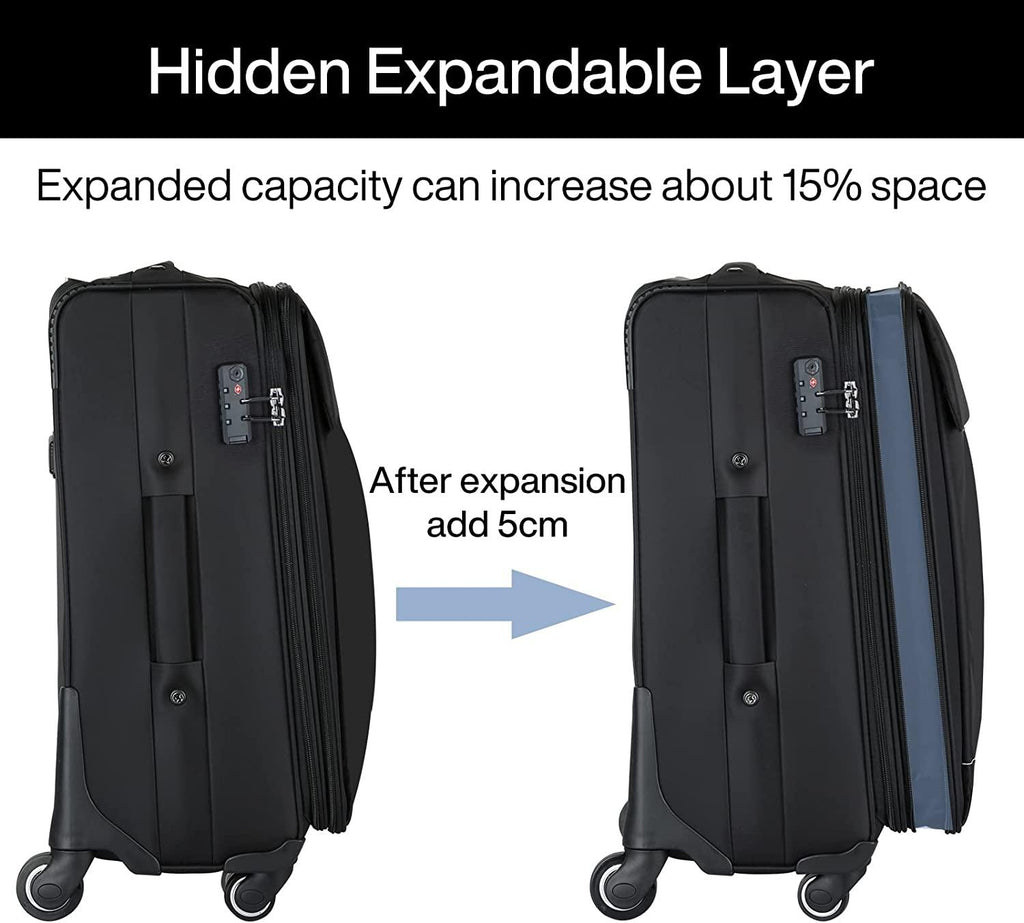 Softside Expandable Carry on Luggage with Spinner Wheels, Lightweight upright Suitcase with TSA Lock,Rolling Luggage for Business Travel,20-Inch(black)