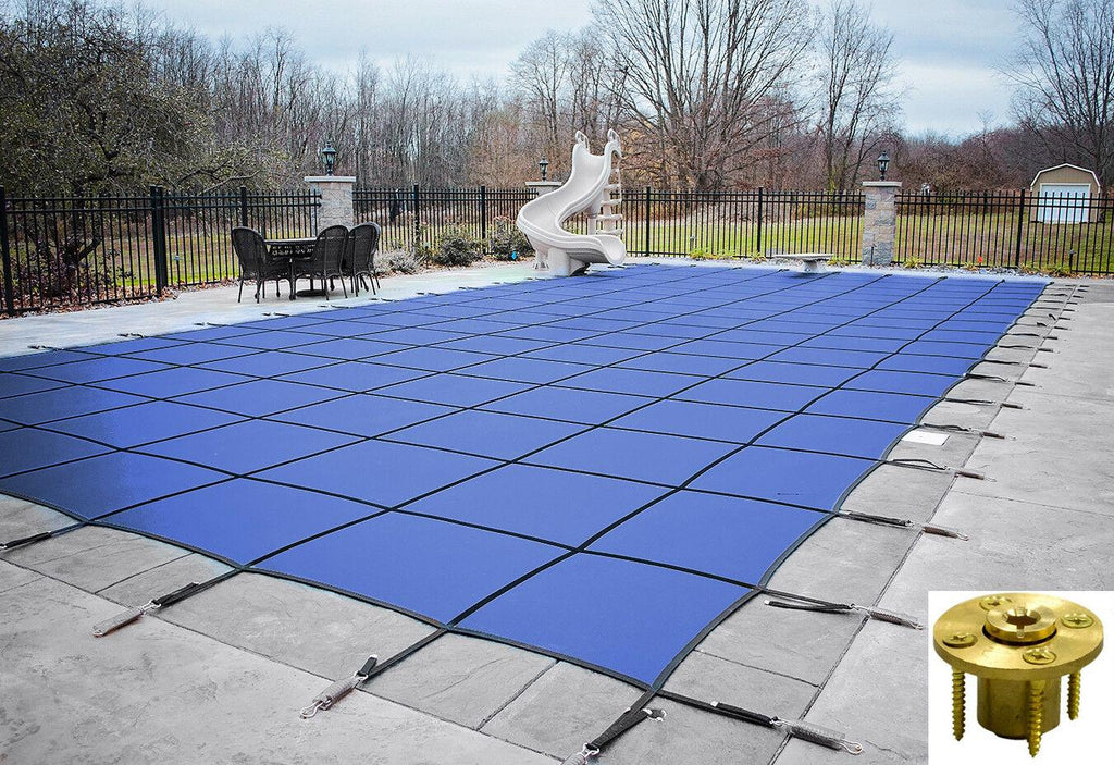 gli hyperlite rectangle solid swimming pool safety cover w/ panel &amp; wood anchors