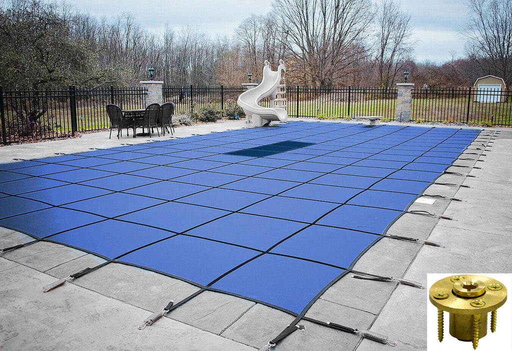 gli hyperlite rectangle solid swimming pool safety cover w/ panel &amp; wood anchors