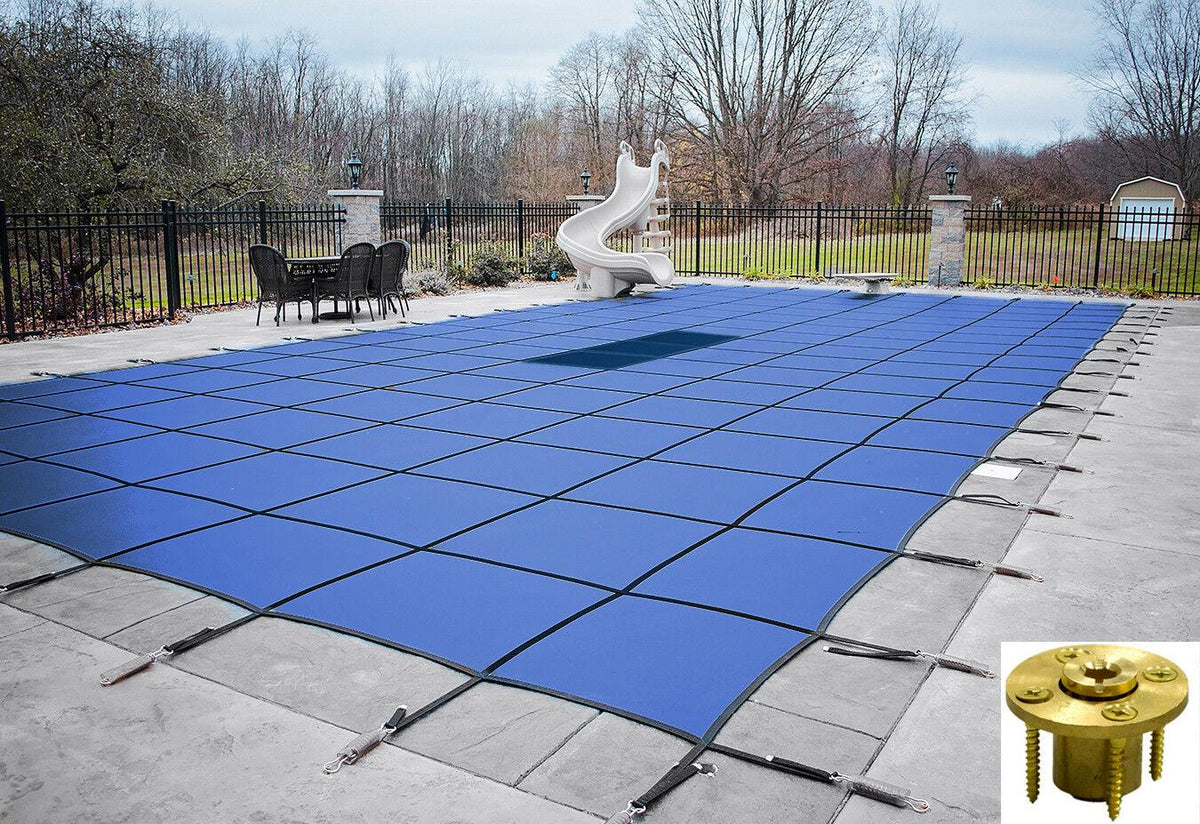 gli hyperlite rectangle solid swimming pool safety cover w/ panel &amp; wood anchors