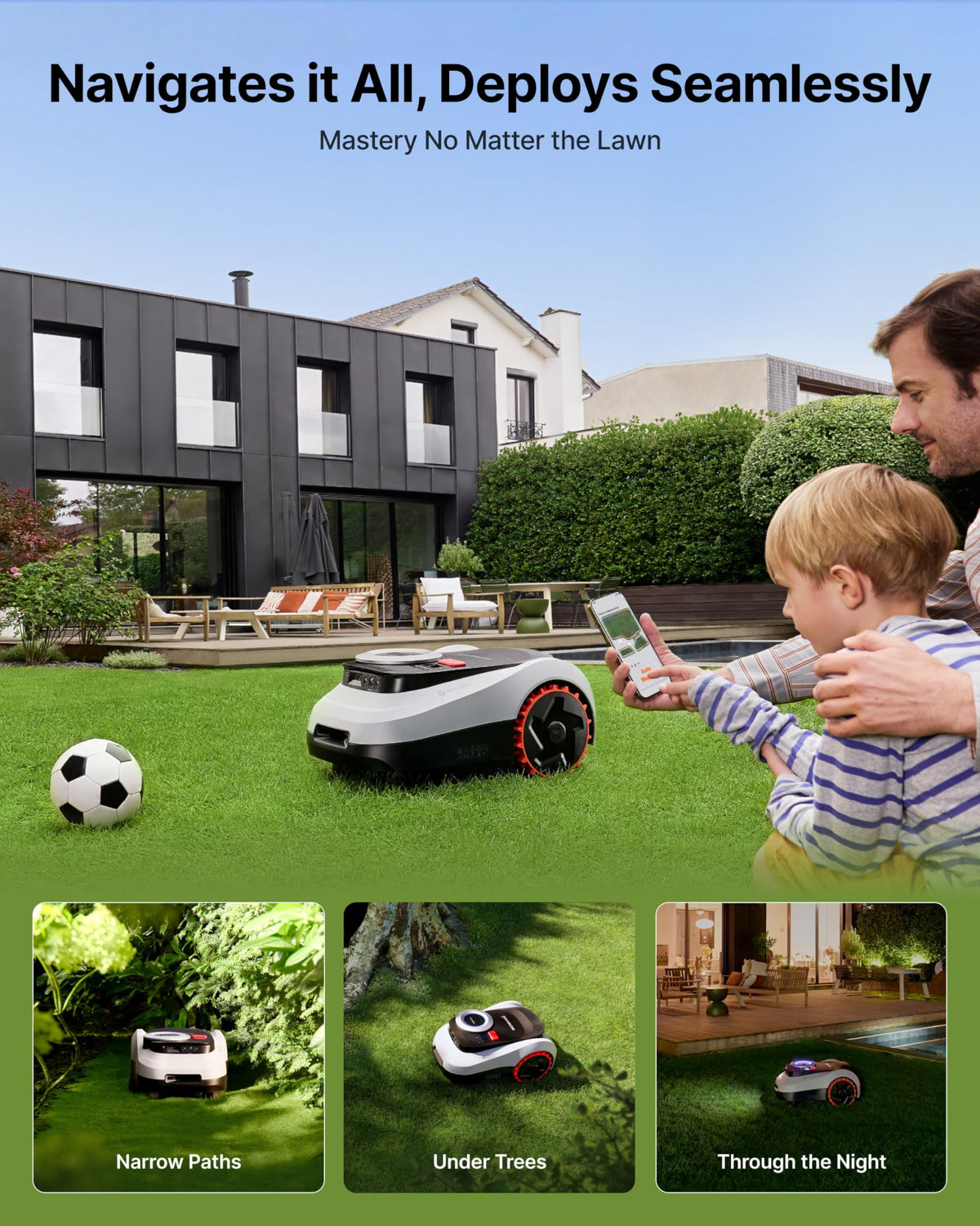 Segway  i215 LiDAR Robot Lawn Mower, Wire Robotic Lawn Mower for 0.37 Acre, LiDAR &amp; Vision Dual Fusion, Auto Mapping, Off-Road Wheels for 45% Slopes, Quiet 59 dB(A) Mowing