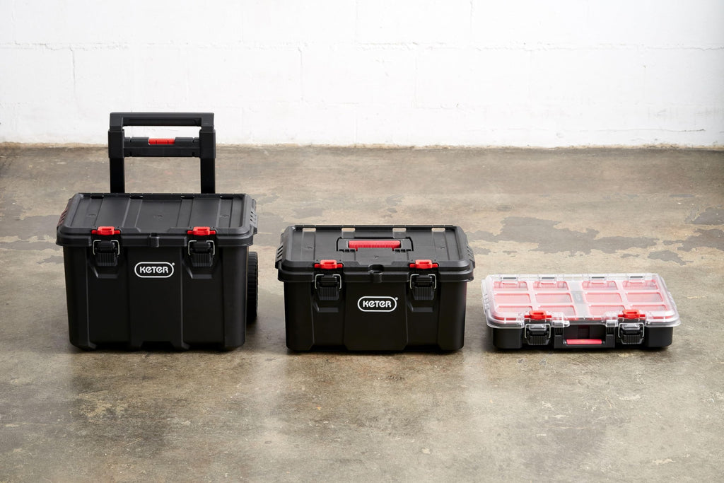 Stack-n-Roll Modular Tools Organizer for GaraStoraand DIY, 3 Piece Resin Rolling Tool Box System for Small Parts, Black