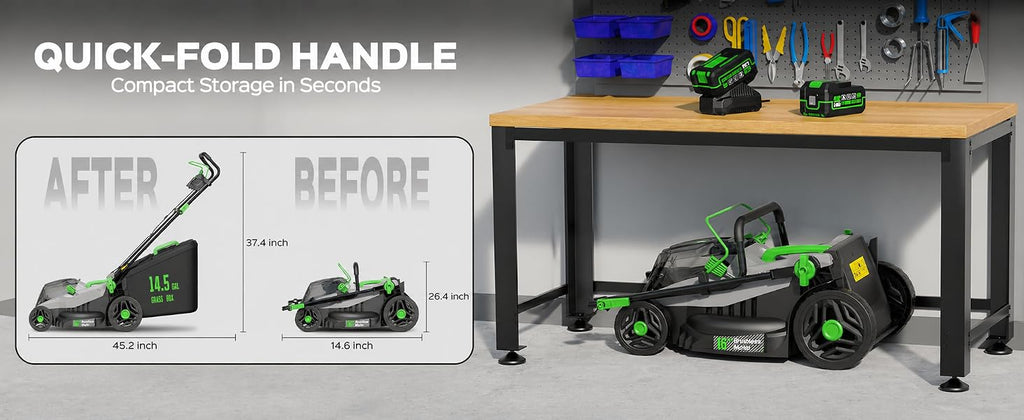 40V Cordless Lawn Mower, 16-Inch Brushless Electric Push Mower with 4.0Ah Battery &amp; Charger, 2-in-1 Mulching and Bagging, 5-Position Height Adjustment, Lightweight Foldable , Viridian