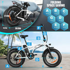 BIKFUN 20" 4.0 Fat Tire Electric Bikes for Adults, 20 inch 48V 500 Watt Folding Electric Bicycles Ebike 12.5Ah 600Wh Battery LCD Display, Electric Dirt Bike Beach Cuiser Snow Bike