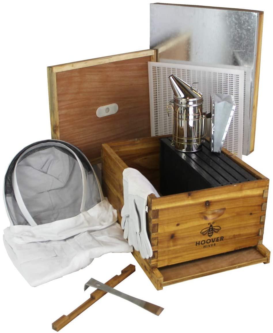 hoover hives 10 frame langstroth beehive dipped in 100% beeswax starter kit (1 deep box &amp; accessories)