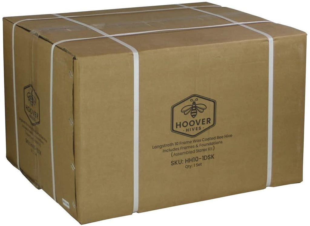 hoover hives 10 frame langstroth beehive dipped in 100% beeswax starter kit (1 deep box &amp; accessories)