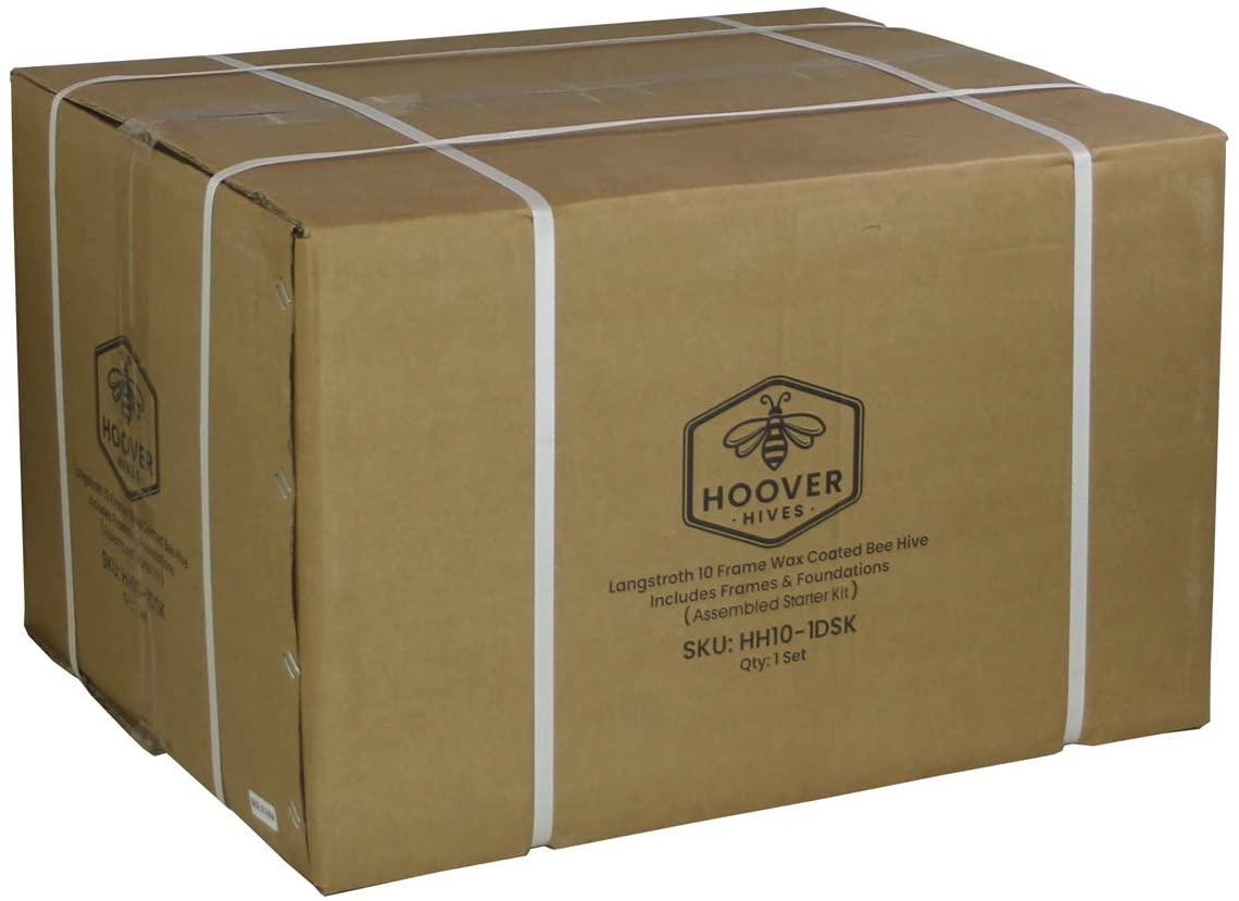 hoover hives 10 frame langstroth beehive dipped in 100% beeswax starter kit (1 deep box &amp; accessories)