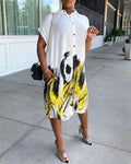 colorblock short sleeve button design shirt dress