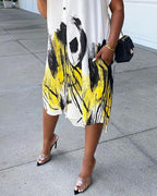 colorblock short sleeve button design shirt dress