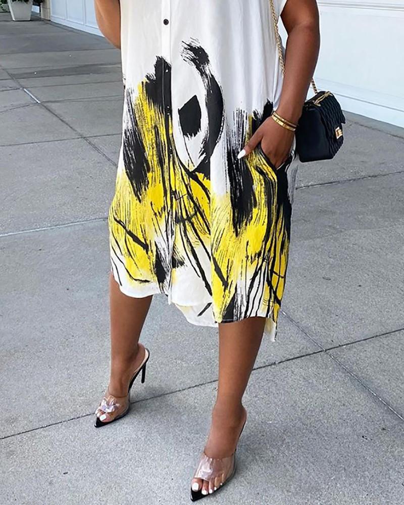 colorblock short sleeve button design shirt dress