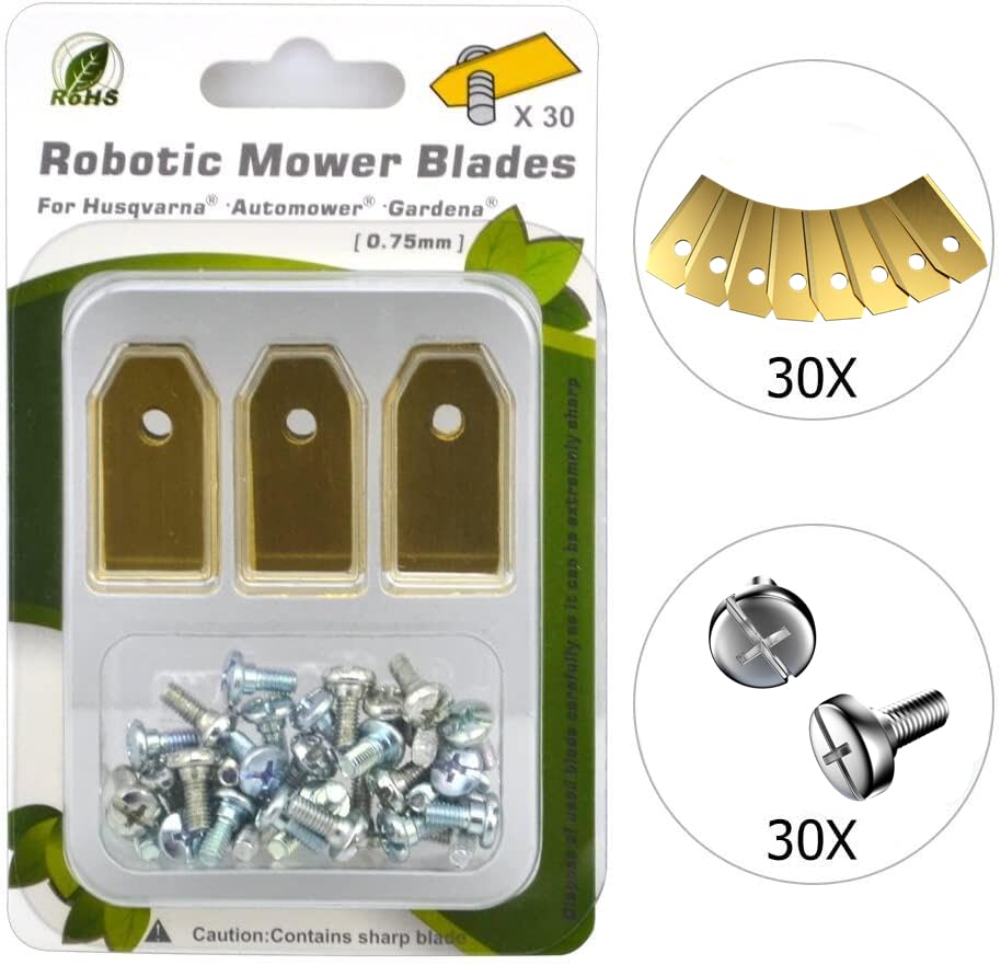 Replacement Robotic Mower Blades (ium Coating) for  Automower, Robot Mower, Compatible with Segway  Robotic Mower, Pack of 30