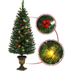 4FT Christmas Tree Garland Wreath Set, Decorative Bases 200 UL Certificated LED Lights, Artificial Xmas Spruce Tree Red Berries