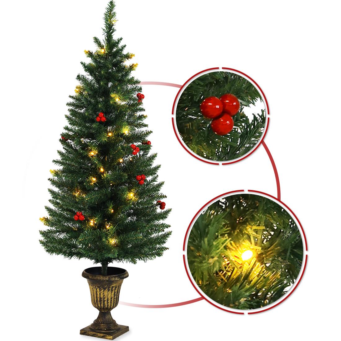 4FT Christmas Tree Garland Wreath Set, Decorative Bases 200 UL Certificated LED Lights, Artificial Xmas Spruce Tree Red Berries