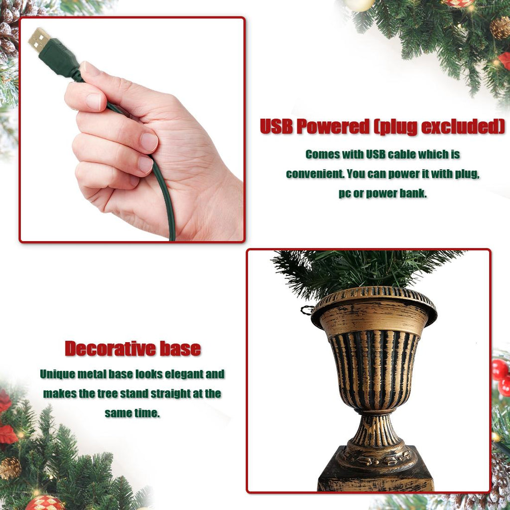 4FT Christmas Tree Garland Wreath Set, Decorative Bases 200 UL Certificated LED Lights, Artificial Xmas Spruce Tree Red Berries