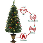 4FT Christmas Tree Garland Wreath Set, Decorative Bases 200 UL Certificated LED Lights, Artificial Xmas Spruce Tree Red Berries
