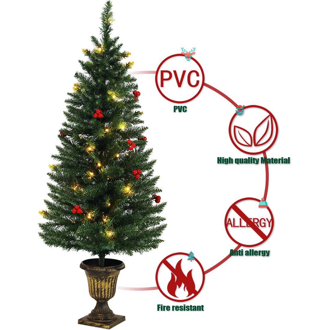 4FT Christmas Tree Garland Wreath Set, Decorative Bases 200 UL Certificated LED Lights, Artificial Xmas Spruce Tree Red Berries