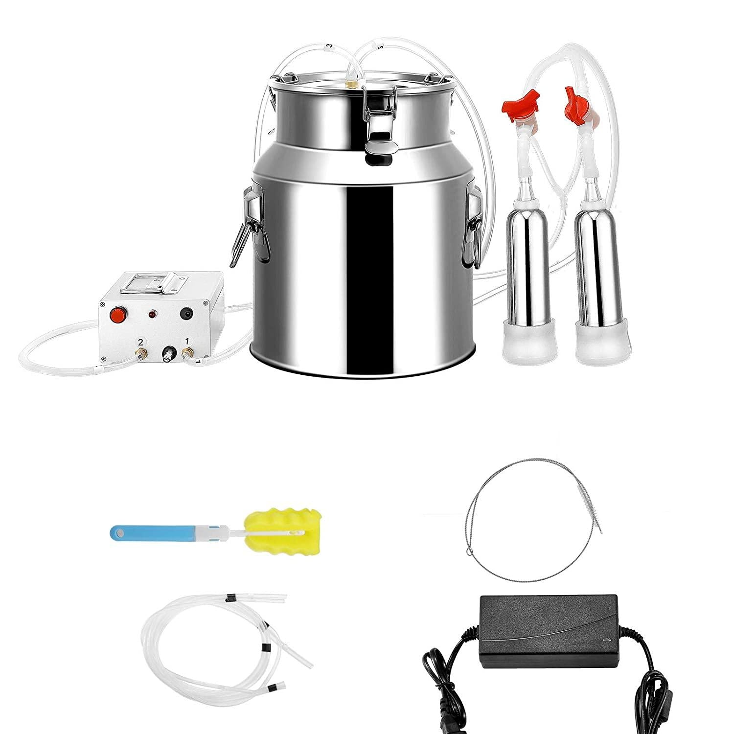 milking machine kit for sheep portable electric milker milking machine, automatic portable livestock milking equipment, adjustable vacuum pump food silicone grade hose 14l