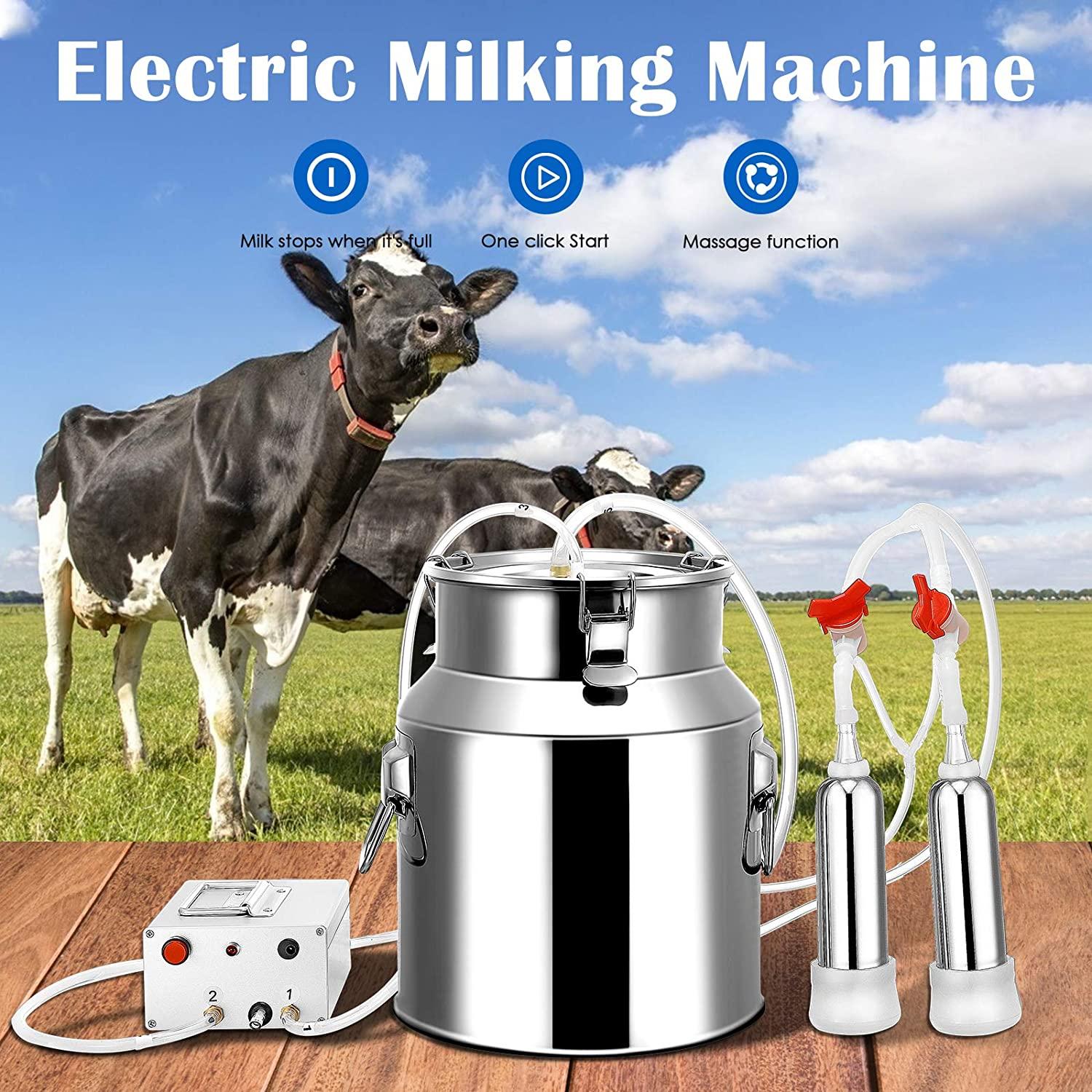 milking machine kit for sheep portable electric milker milking machine, automatic portable livestock milking equipment, adjustable vacuum pump food silicone grade hose 14l